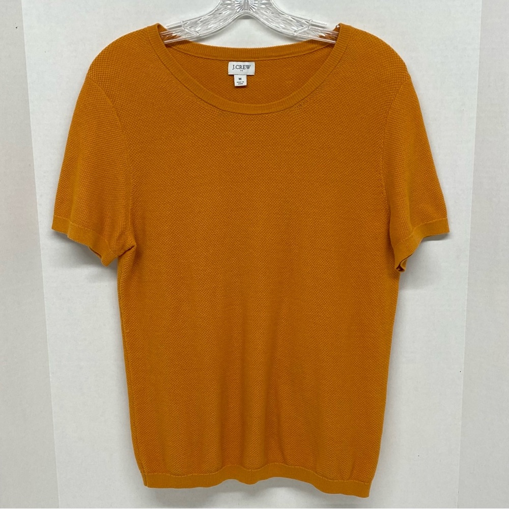 J Crew Womens Short Sleeve Pullover Sweater Mustard Color Size M 100% Cotton